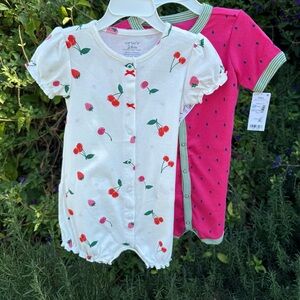 Carter's Bright Pink Short-Sleeve Snap Front Top with Green Trim